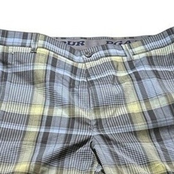 PGA Tour Other - PGA Tour Mens Golf Shorts Plaid Pattern Gray Blue‎ Yellow Casual